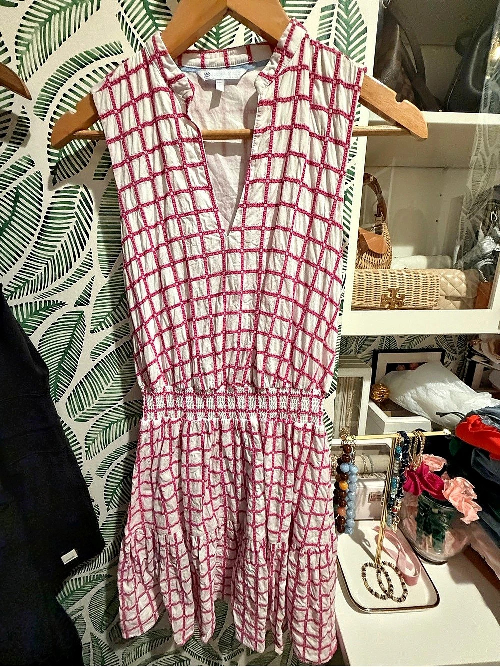 Southern Tide Geometric Mini Dress in White & Pink Size Small Like New
